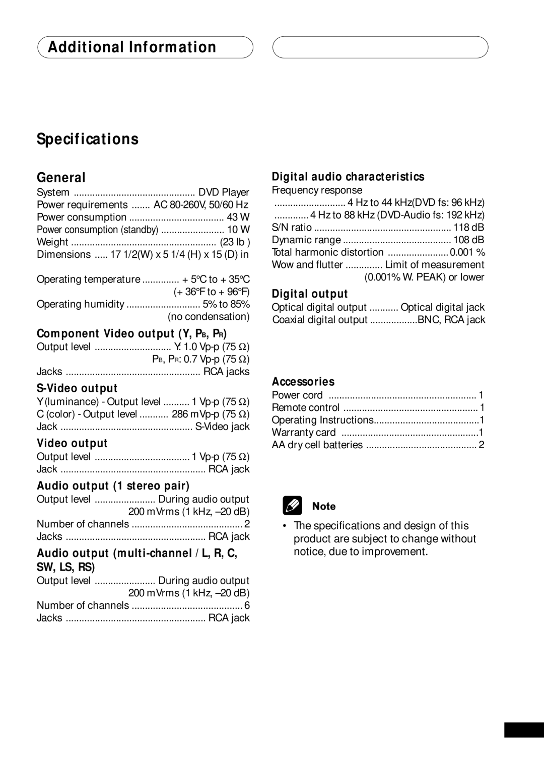 Bel Canto Design PL-1A manual Additional Information Specifications, General 