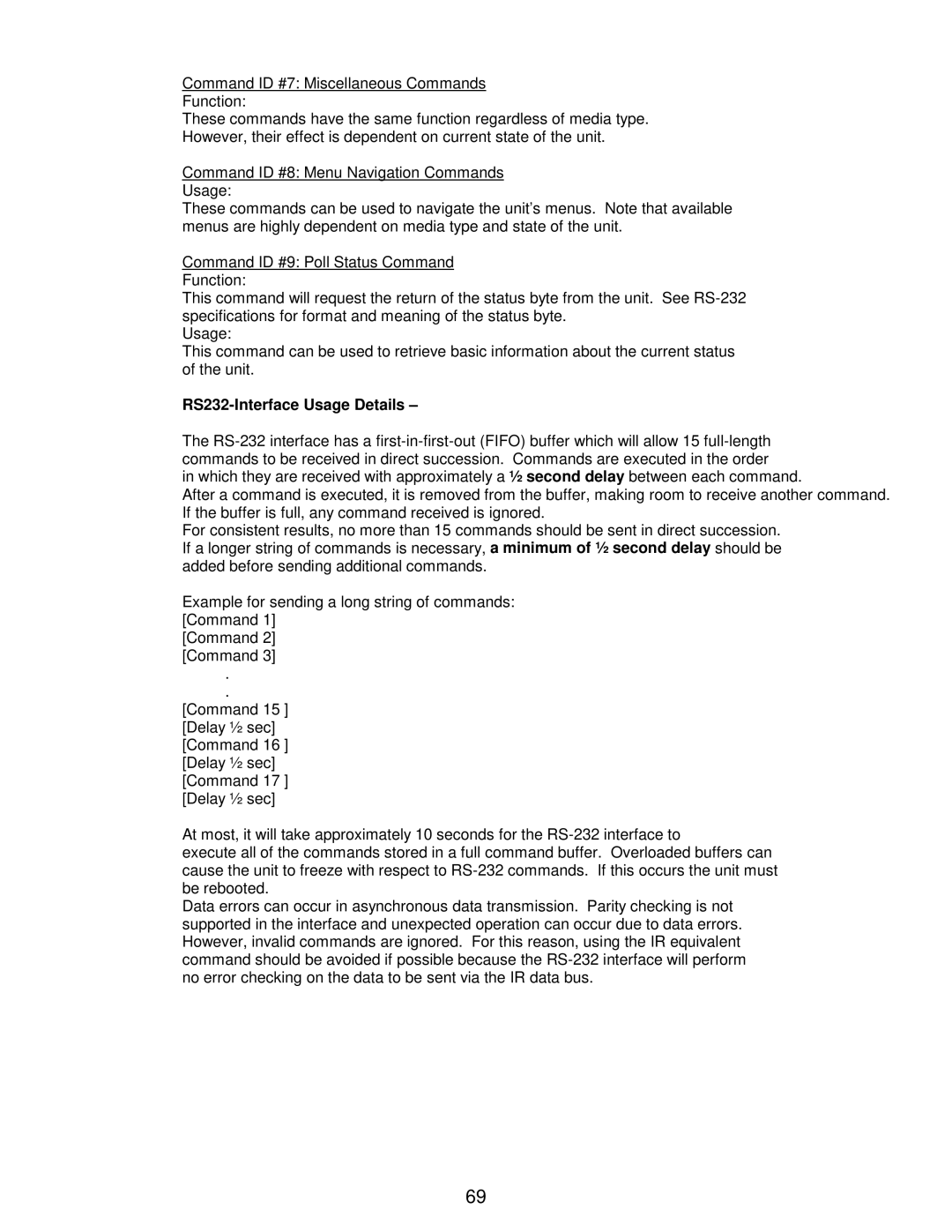 Bel Canto Design PL-1A manual RS232-Interface Usage Details 