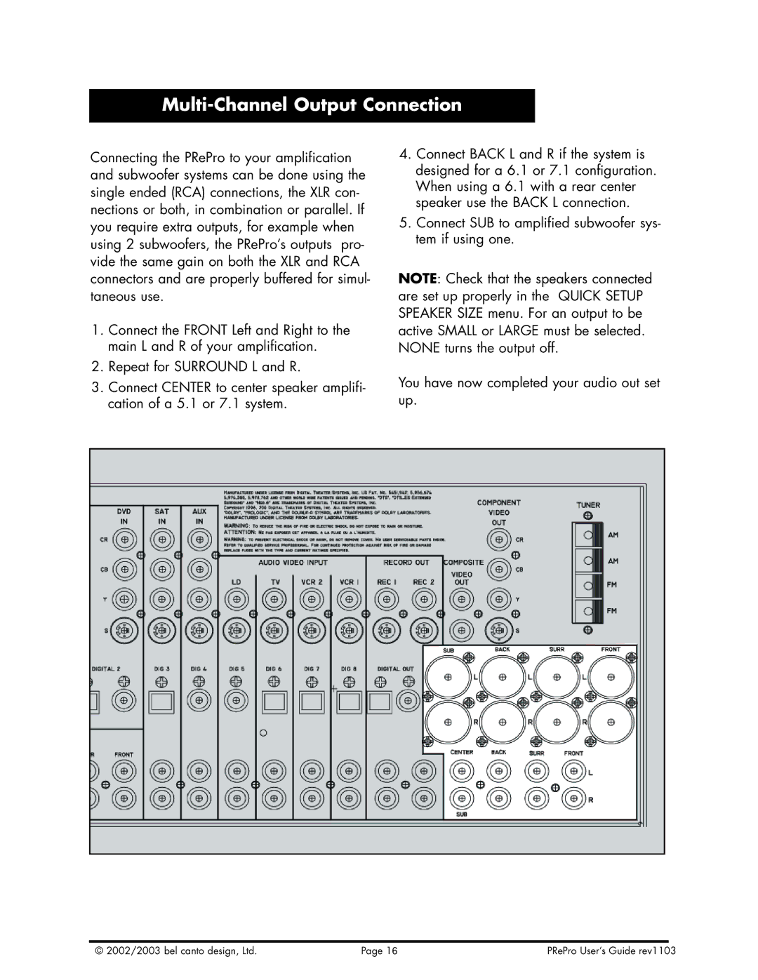 Bel Canto Design PReProTM warranty Multi-Channel Output Connection 