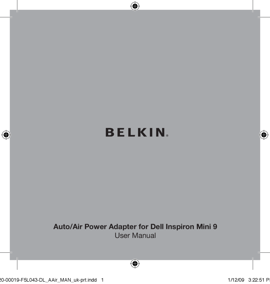 Belkin 0-00019-F5L043 user manual Auto/Air Power Adapter for Dell Inspiron Mini 