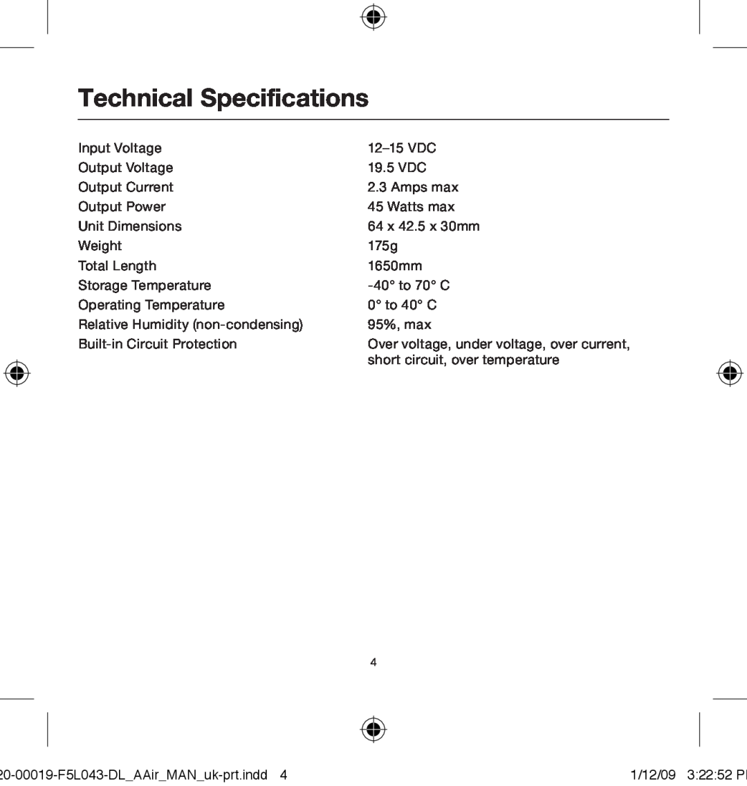 Belkin 0-00019-F5L043 user manual Technical Specifications 