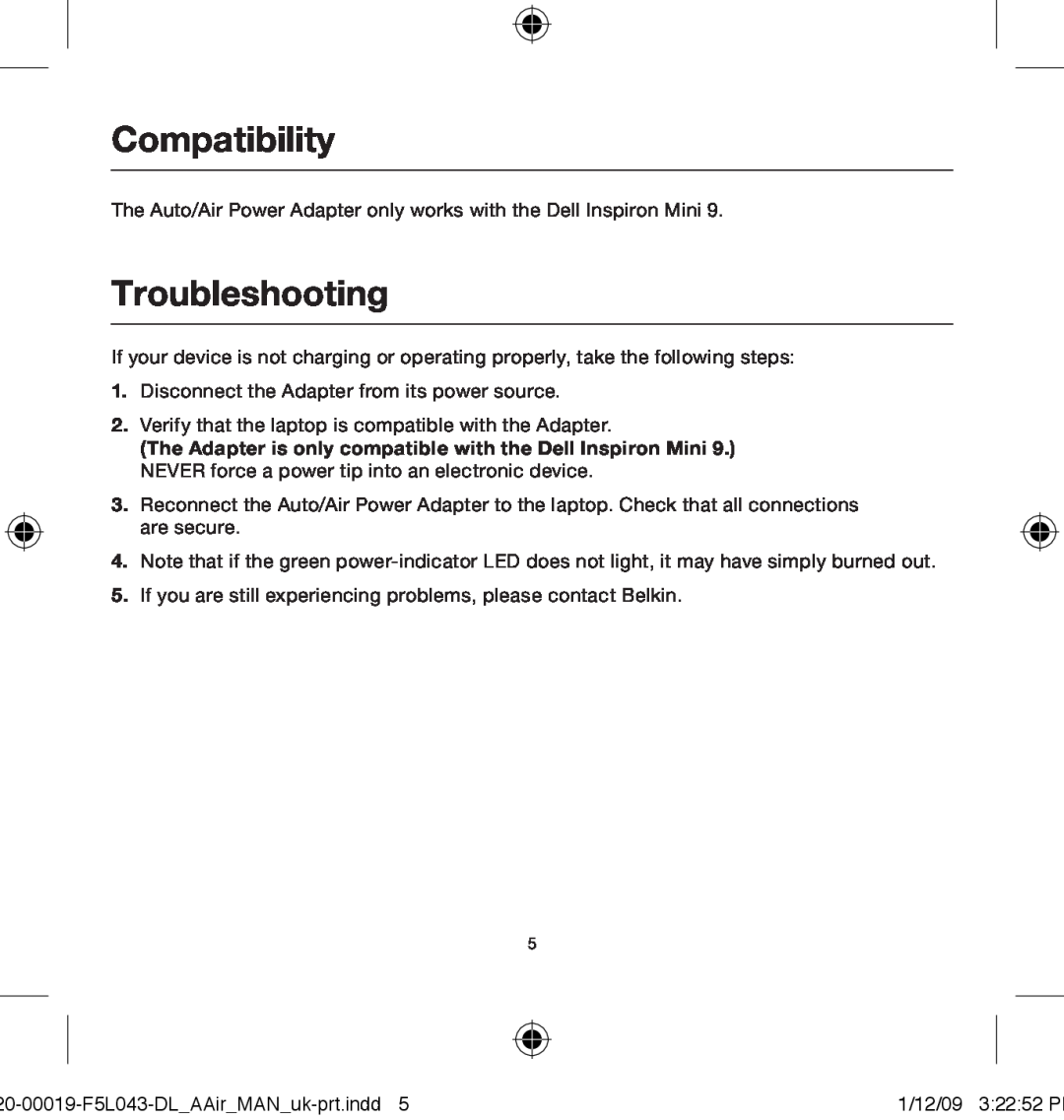 Belkin 0-00019-F5L043 user manual Compatibility, Troubleshooting 