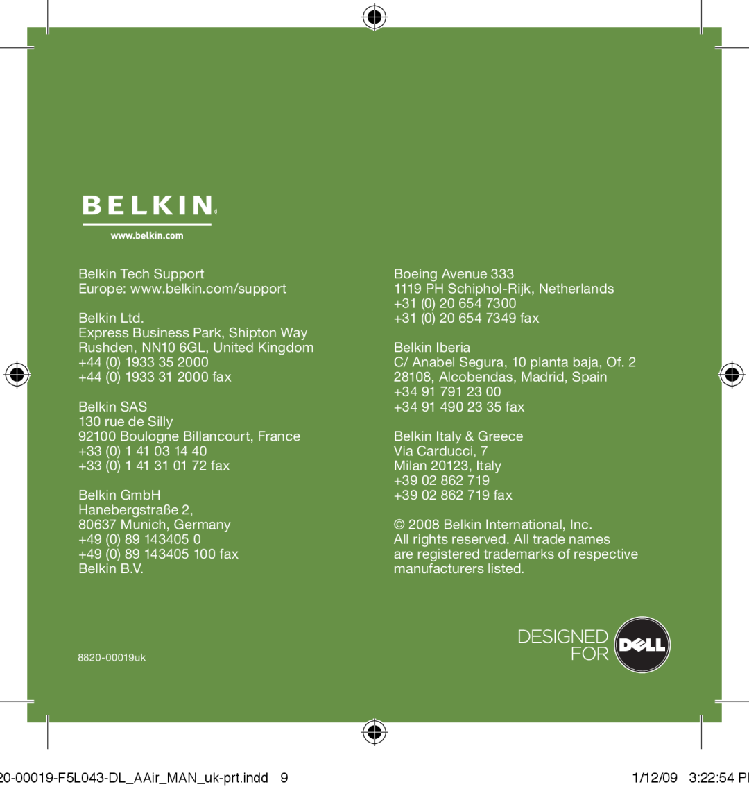 Belkin 0-00019-F5L043 user manual Belkin Tech Support 
