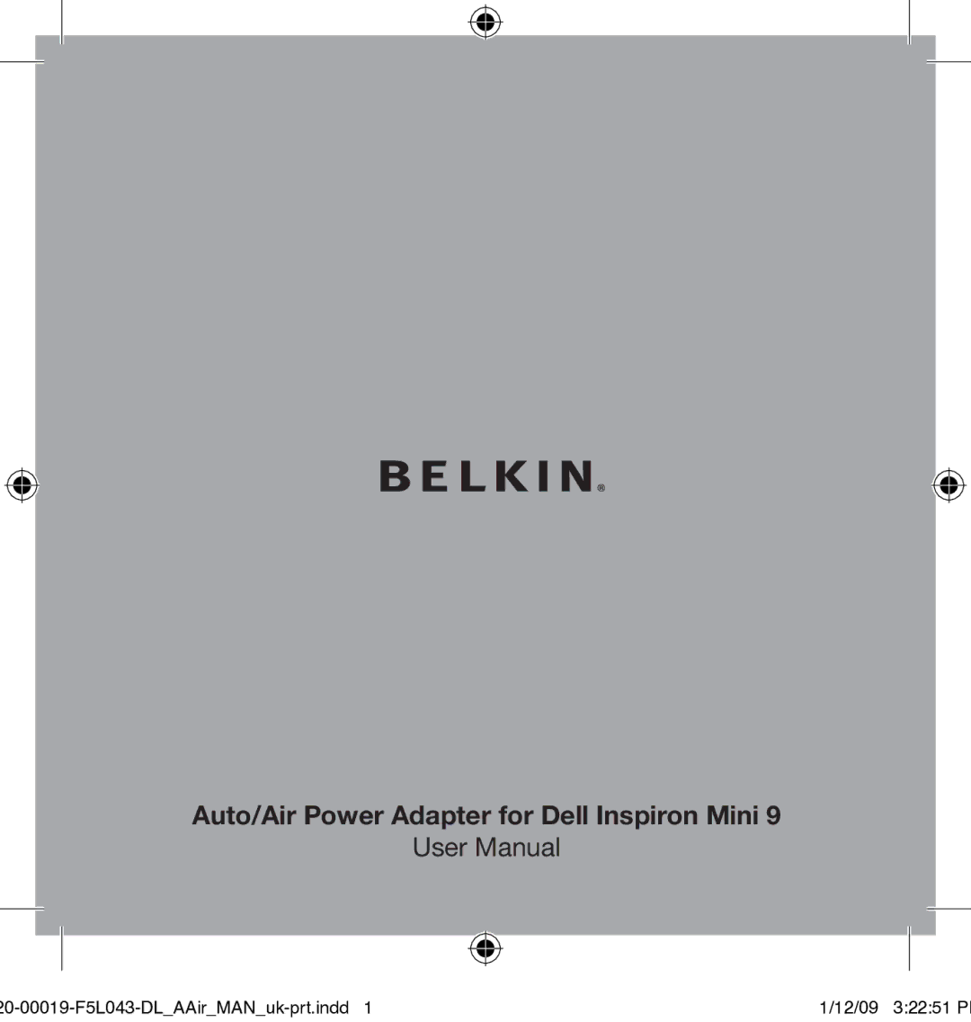 Belkin 0-00019-F5L043 user manual Auto/Air Power Adapter for Dell Inspiron Mini 