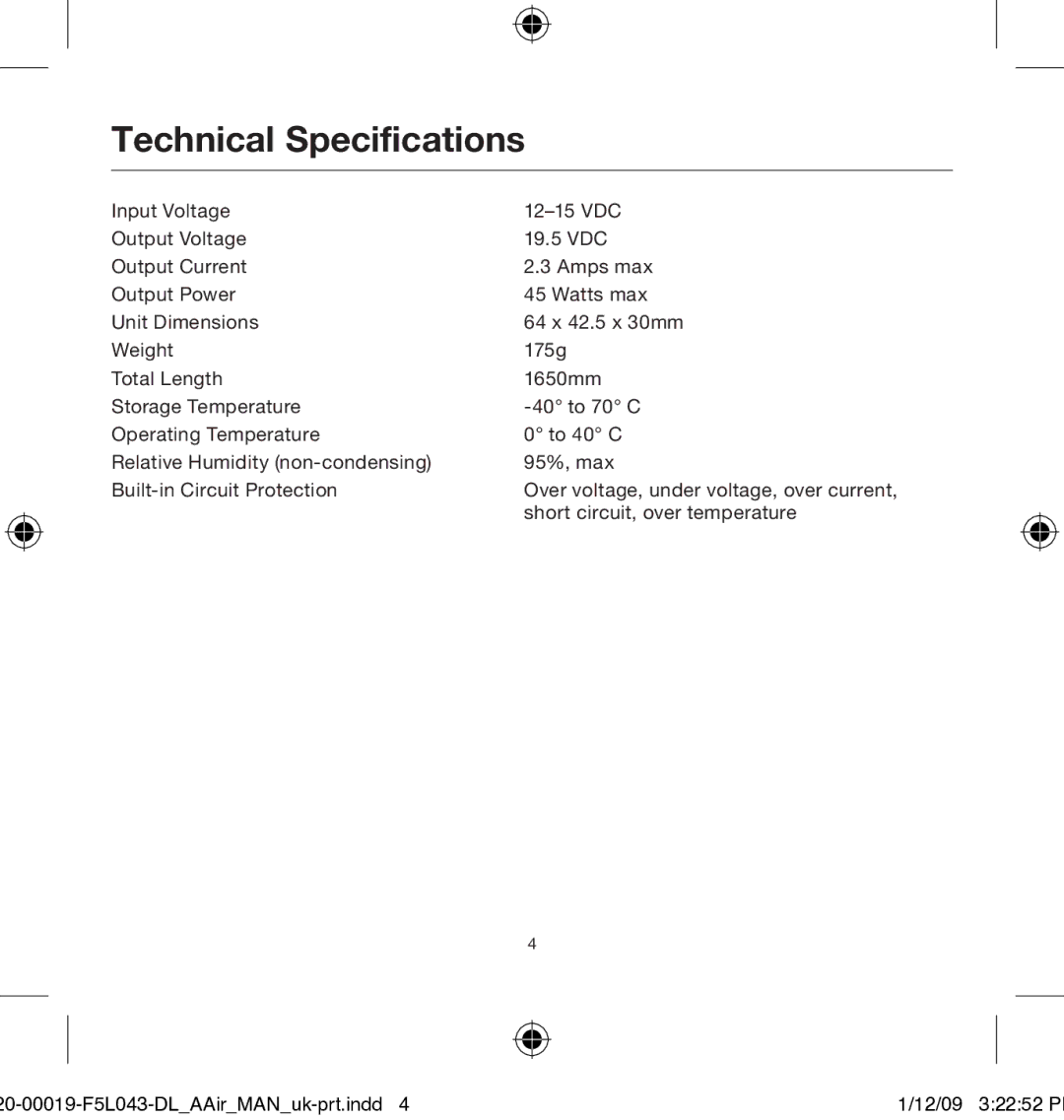 Belkin 0-00019-F5L043 user manual Technical Specifications 