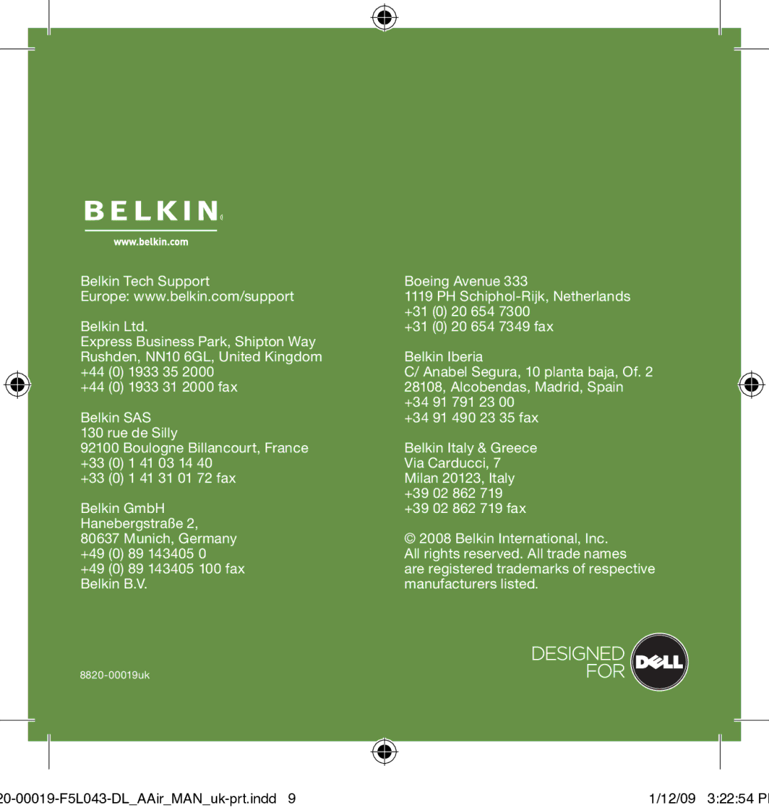 Belkin user manual 20-00019-F5L043-DLAAirMANuk-prt.indd 12/09 32254 P 