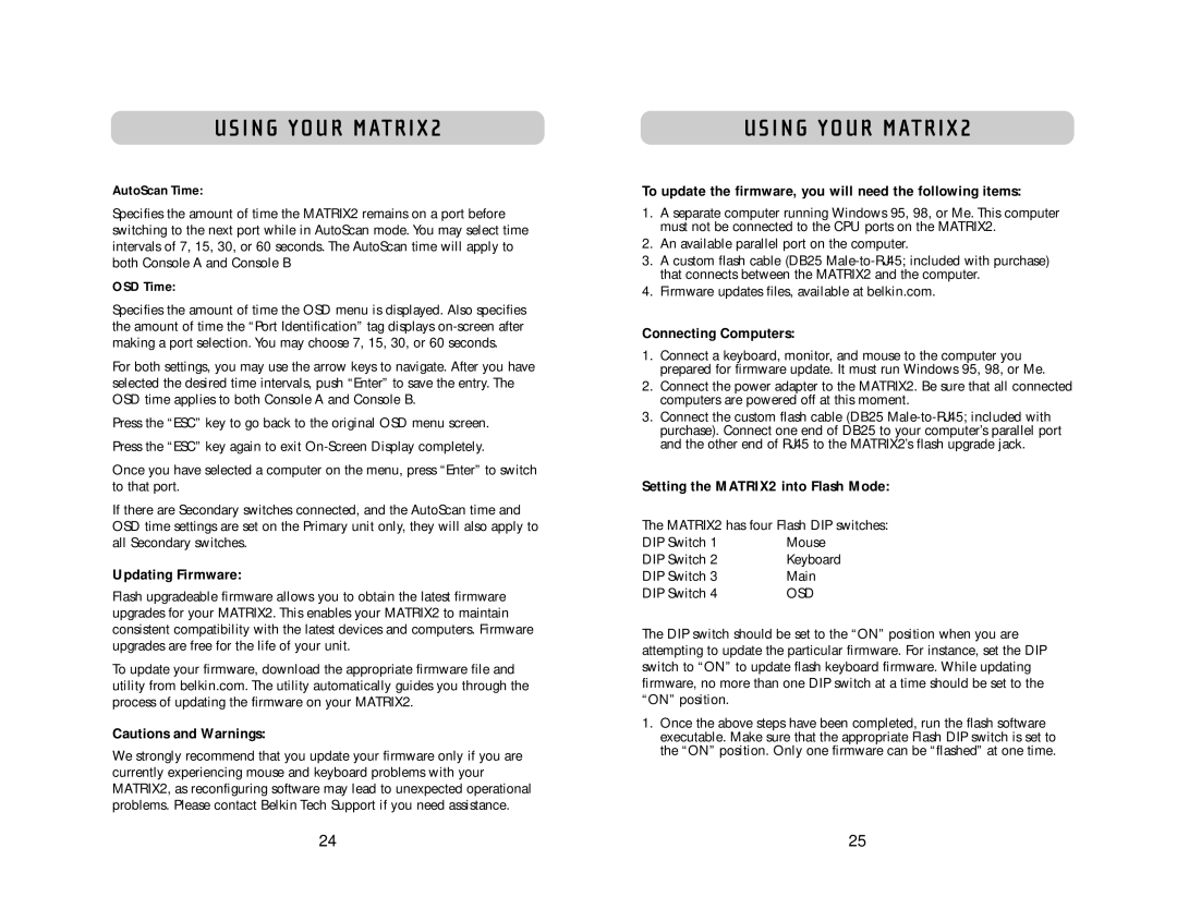 Belkin 2 Series Updating Firmware, To update the firmware, you will need the following items, Connecting Computers 