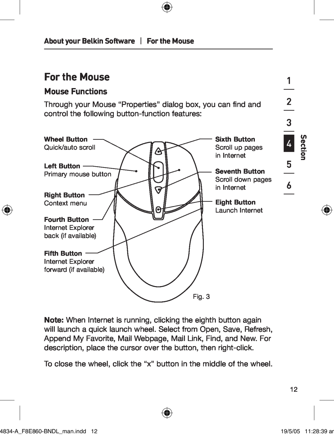 Belkin 280 manual Mouse Functions, About your Belkin Software For the Mouse, Section 