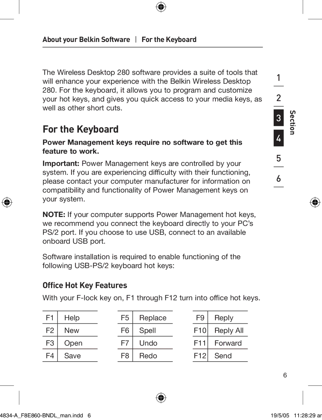 Belkin 280 manual Office Hot Key Features, About your Belkin Software For the Keyboard, Section 