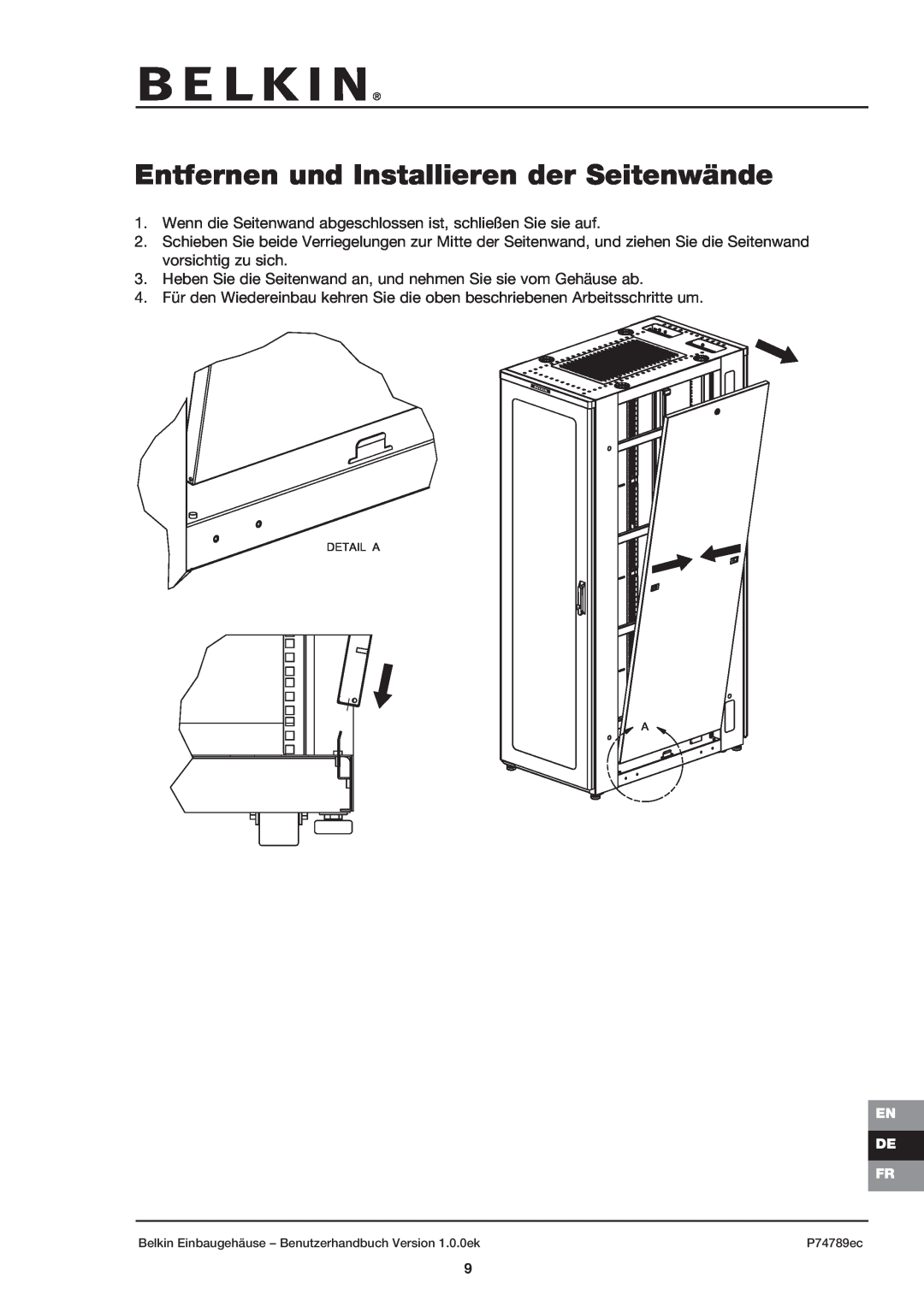 Belkin 42U user manual Entfernen und Installieren der Seitenwände 