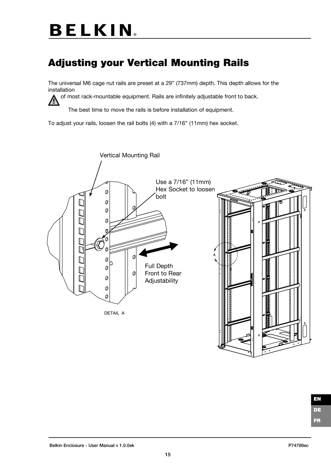 Belkin 42U user manual Adjusting your Vertical Mounting Rails 