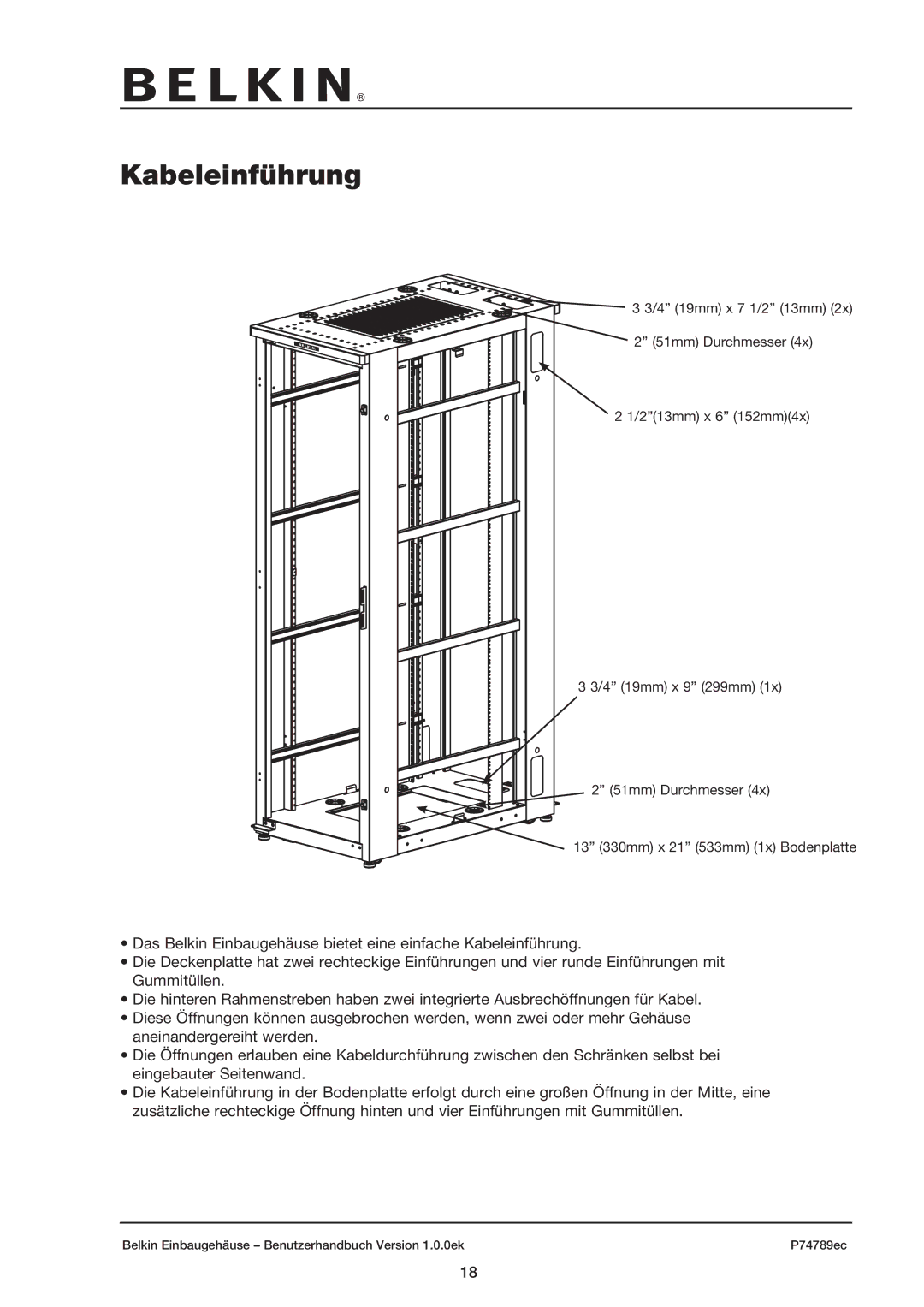 Belkin 42U user manual Kabeleinführung 