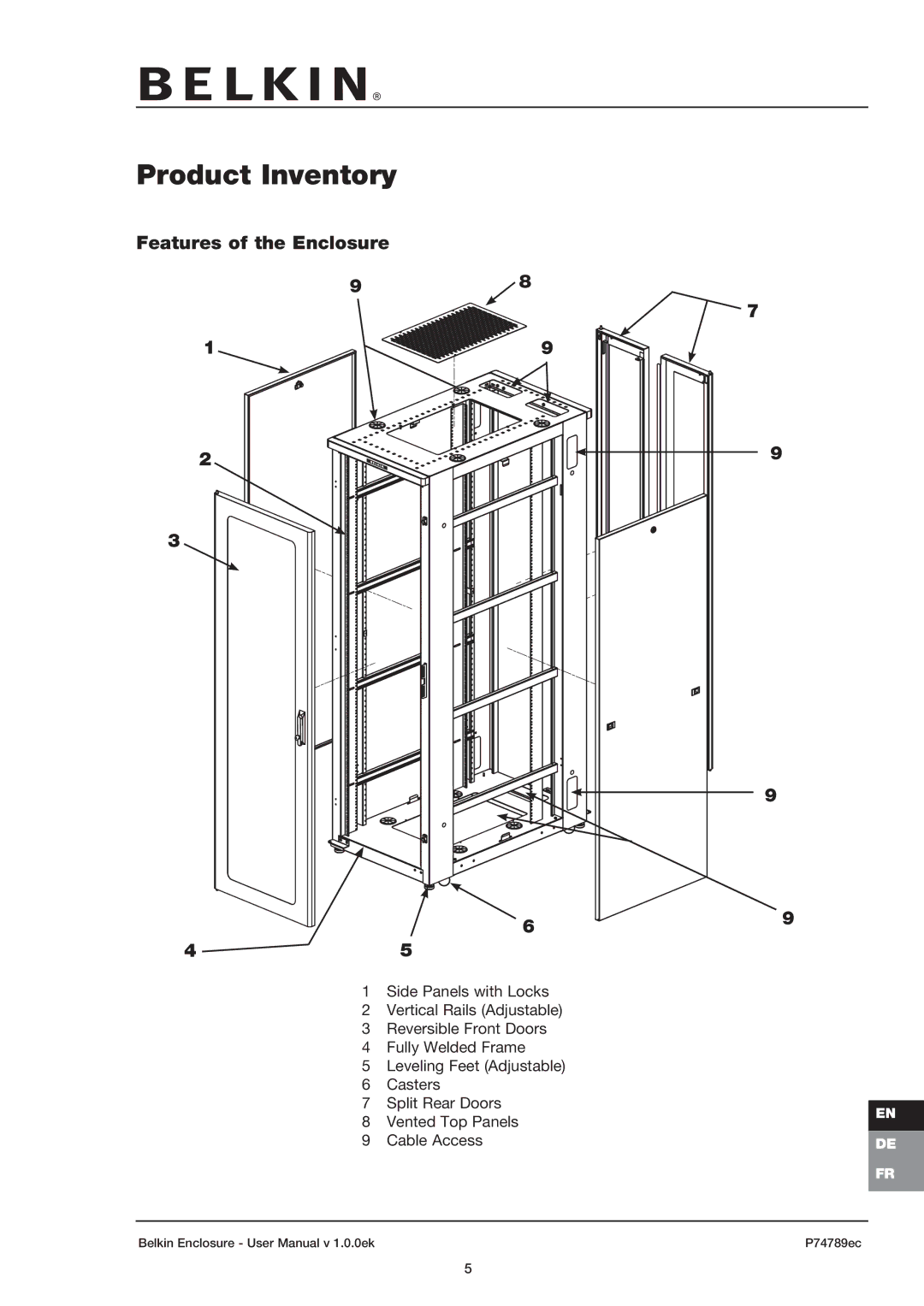 Belkin 42U user manual Product Inventory, Features of the Enclosure 