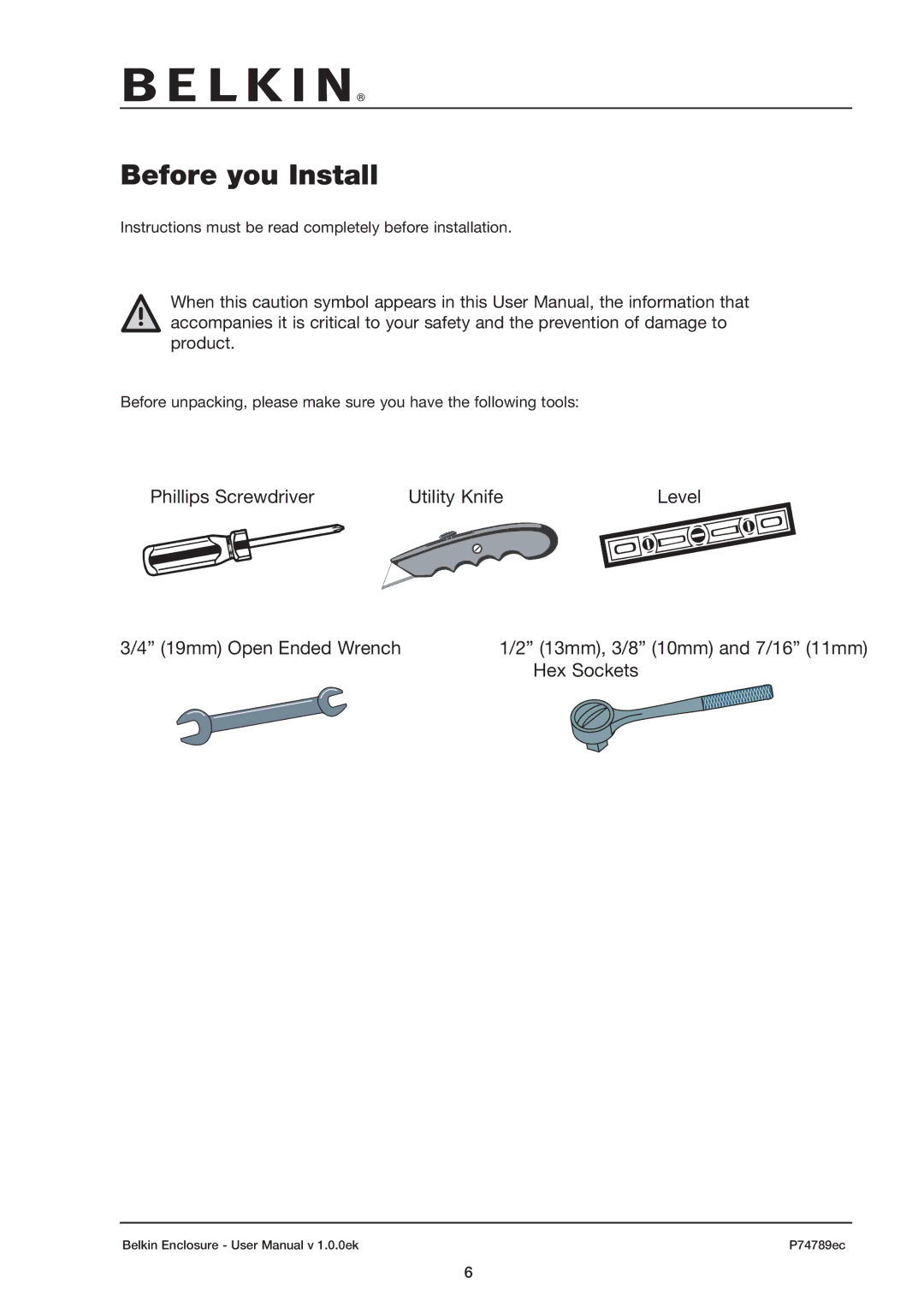 Belkin 42U user manual Before you Install 