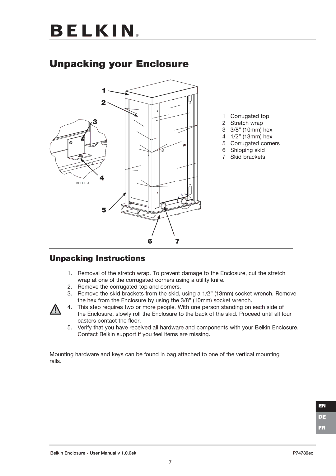 Belkin 42U user manual Unpacking your Enclosure, Unpacking Instructions 