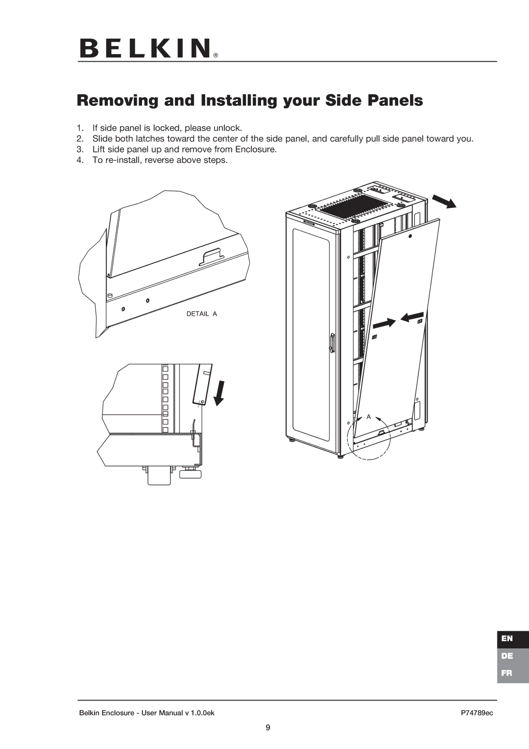 Belkin 42U user manual Removing and Installing your Side Panels 