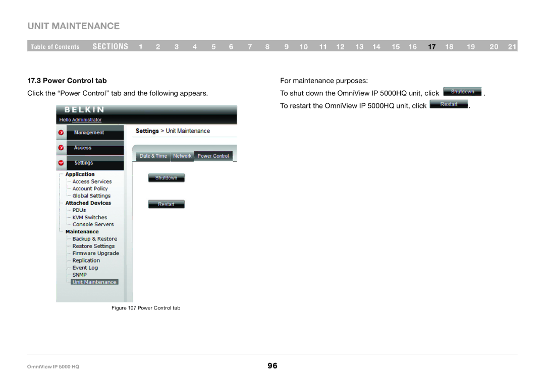 Belkin 5000HQ user manual Unit Maintenance, Power Control tab 