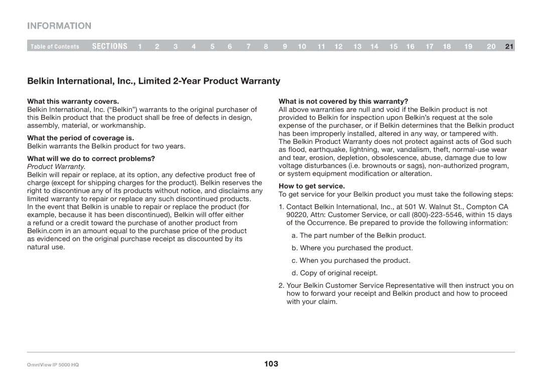 Belkin 5000HQ user manual Information 