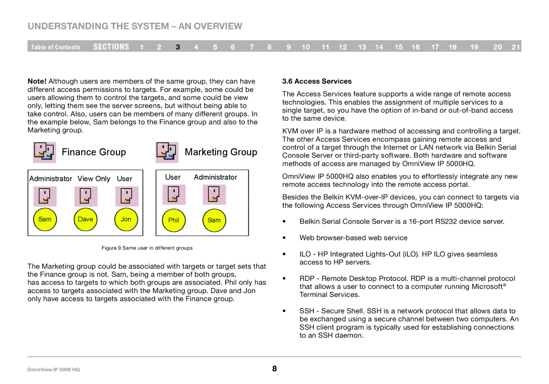 Belkin 5000HQ user manual Access Services, Same user in different groups 