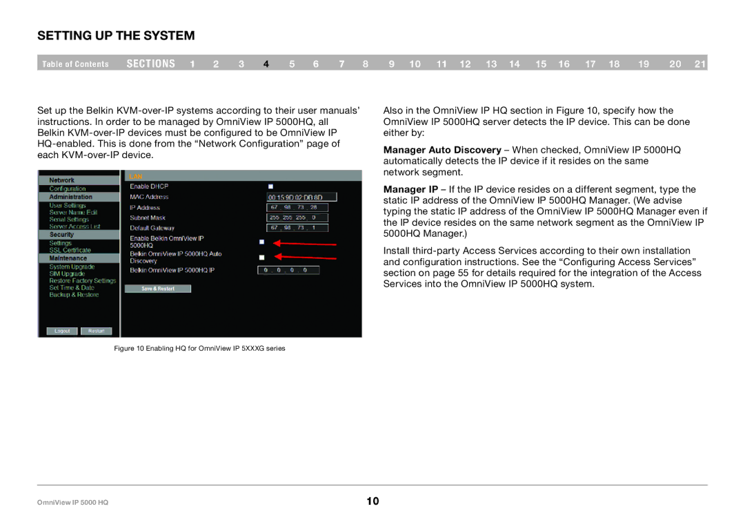 Belkin 5000HQ user manual Setting Up the System, Enabling HQ for OmniView IP 5XXXG series 