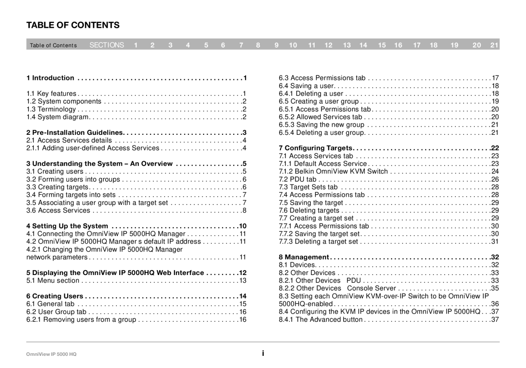 Belkin 5000HQ user manual Table of Contents 