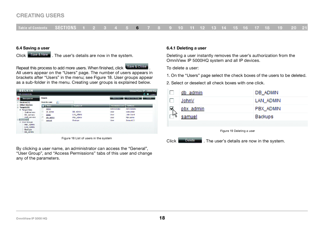 Belkin 5000HQ user manual Saving a user, Deleting a user 