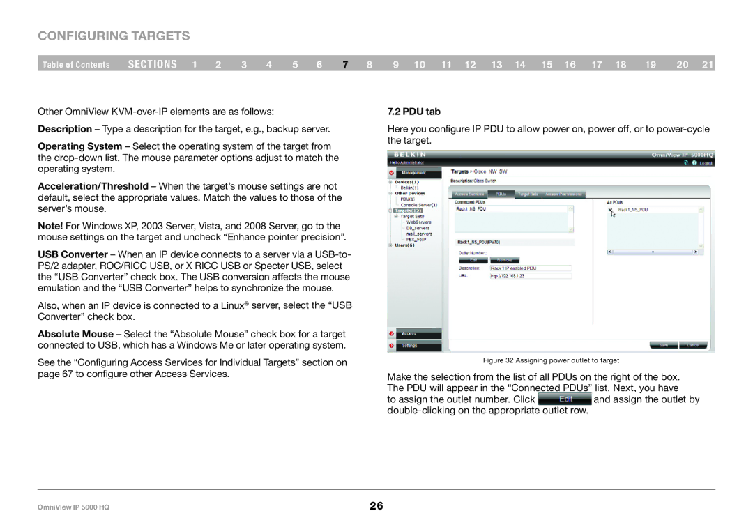 Belkin 5000HQ user manual PDU tab, Assigning power outlet to target 