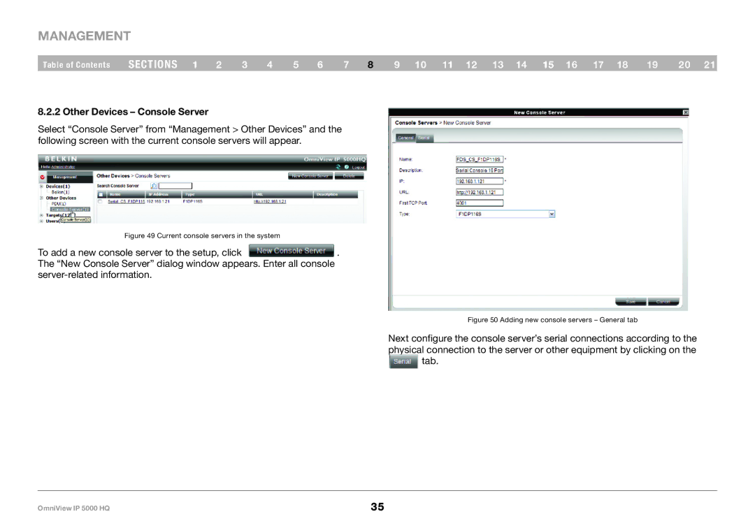 Belkin 5000HQ user manual Other Devices Console Server, Current console servers in the system 