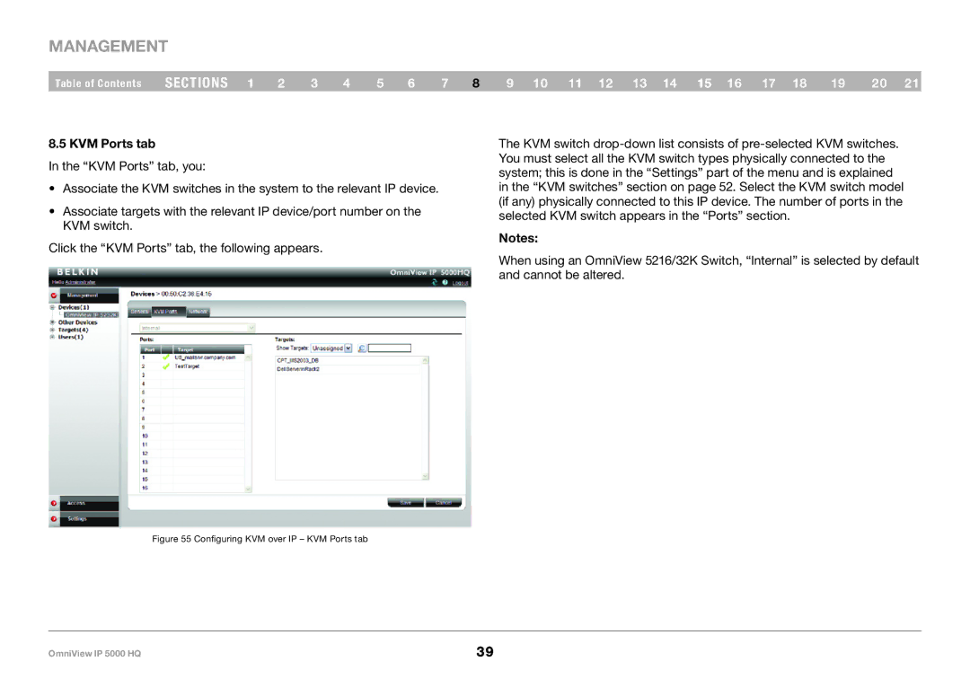 Belkin 5000HQ user manual Configuring KVM over IP KVM Ports tab 