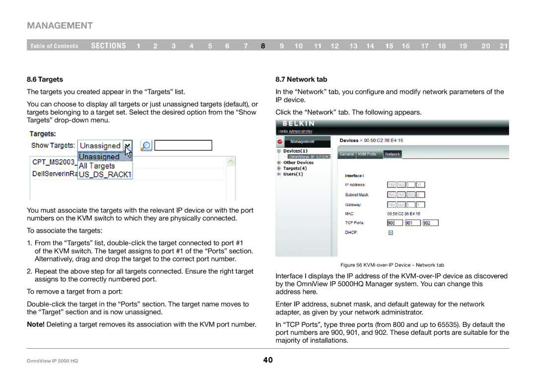 Belkin 5000HQ user manual KVM-over-IP Device Network tab 