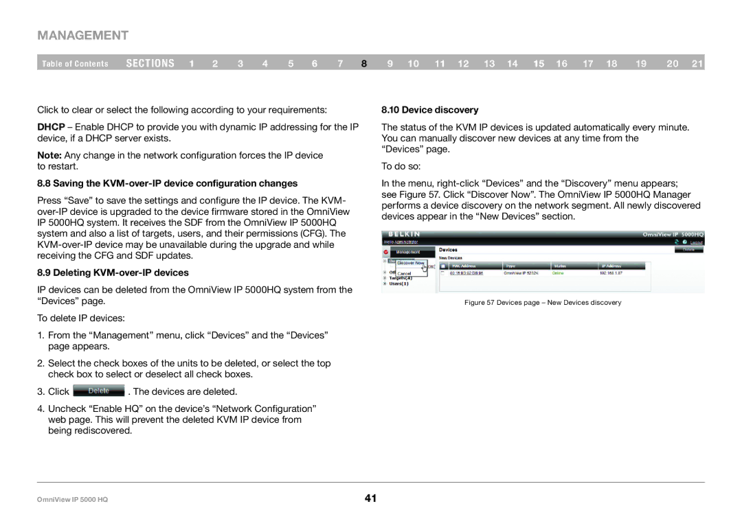 Belkin 5000HQ Saving the KVM-over-IP device configuration changes, Deleting KVM-over-IP devices, Device discovery 