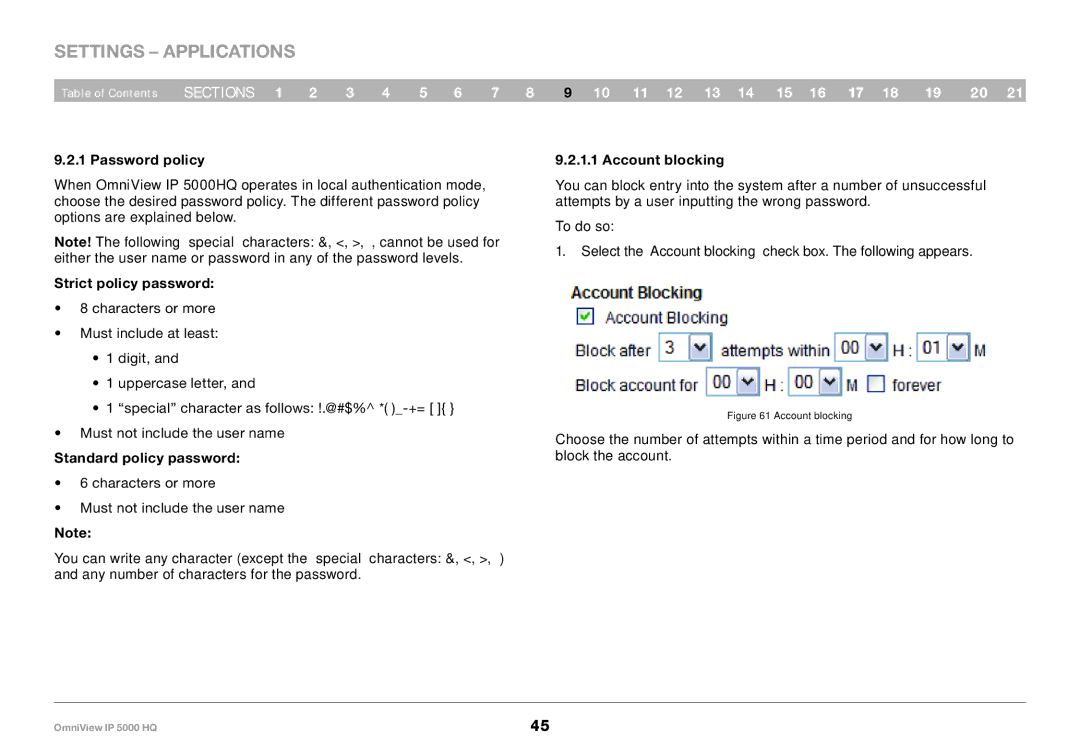 Belkin 5000HQ user manual Password policy, Strict policy password, Standard policy password, Account blocking 