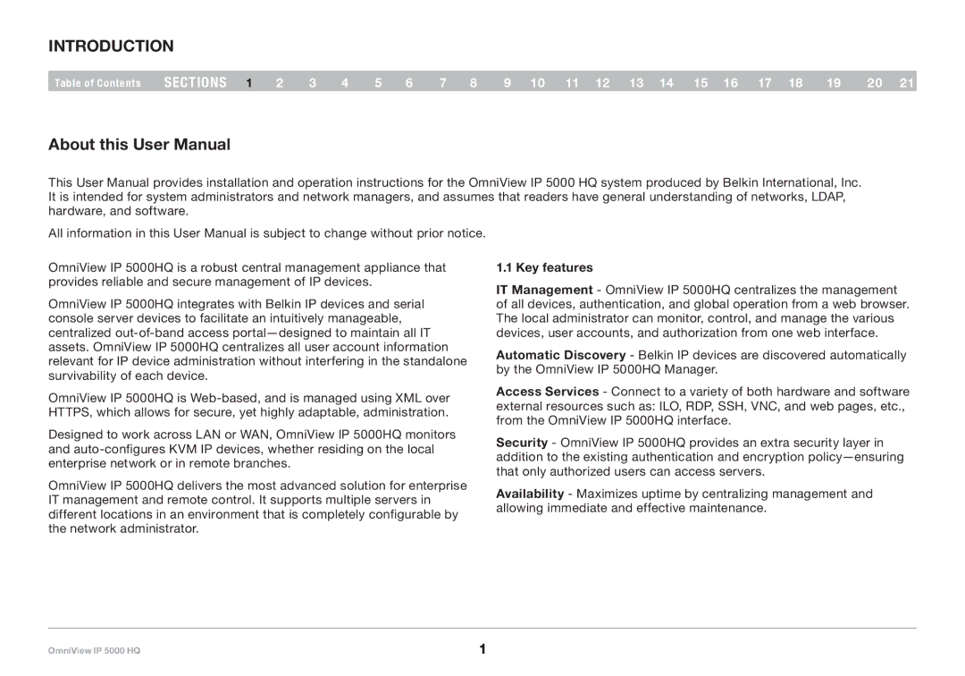 Belkin 5000HQ user manual Introduction, Key features 