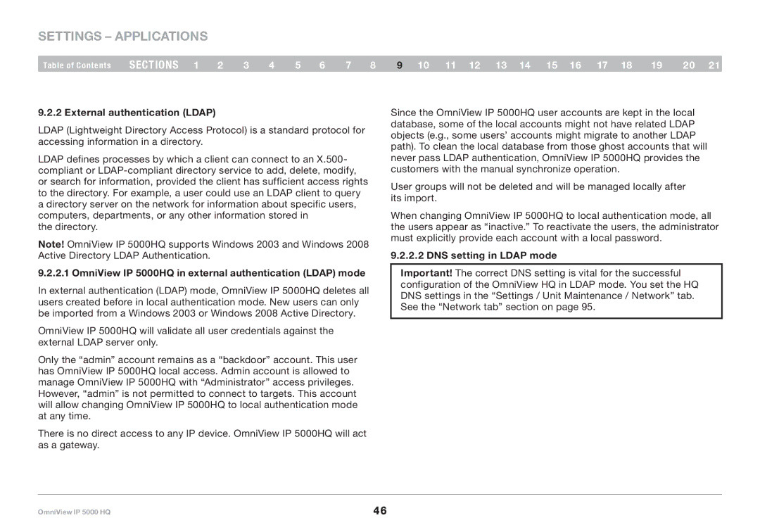 Belkin External authentication Ldap, OmniView IP 5000HQ in external authentication Ldap mode, DNS setting in Ldap mode 