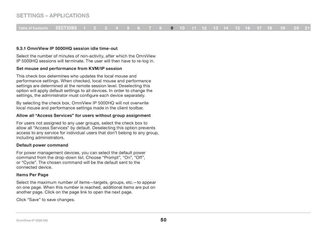 Belkin OmniView IP 5000HQ session idle time-out, Set mouse and performance from KVM/IP session, Default power command 