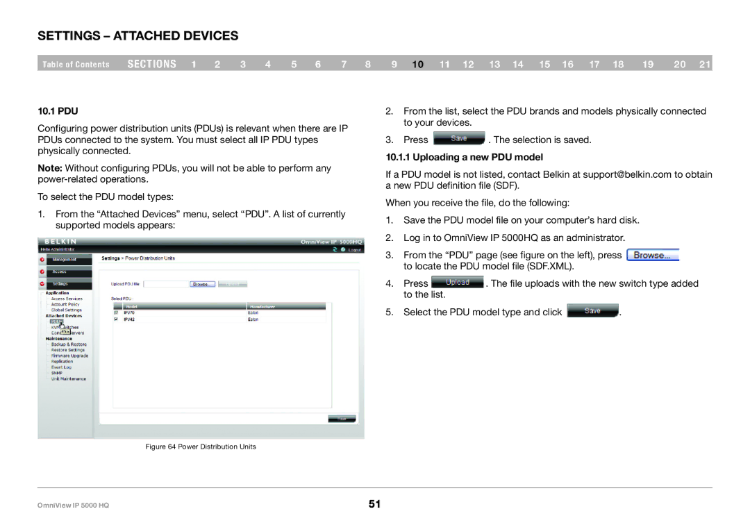 Belkin 5000HQ user manual Settings Attached Devices, 10..1 PDU, Uploading a new PDU model 