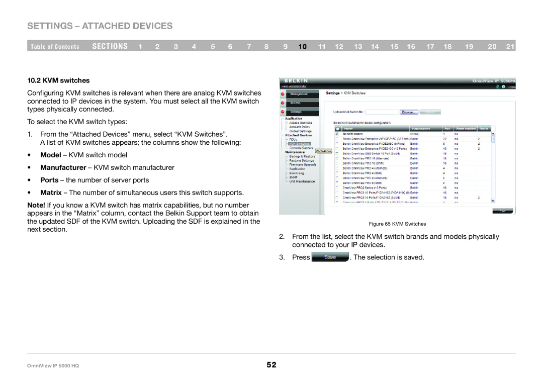 Belkin 5000HQ user manual Settings Attached Devices, KVM switches 