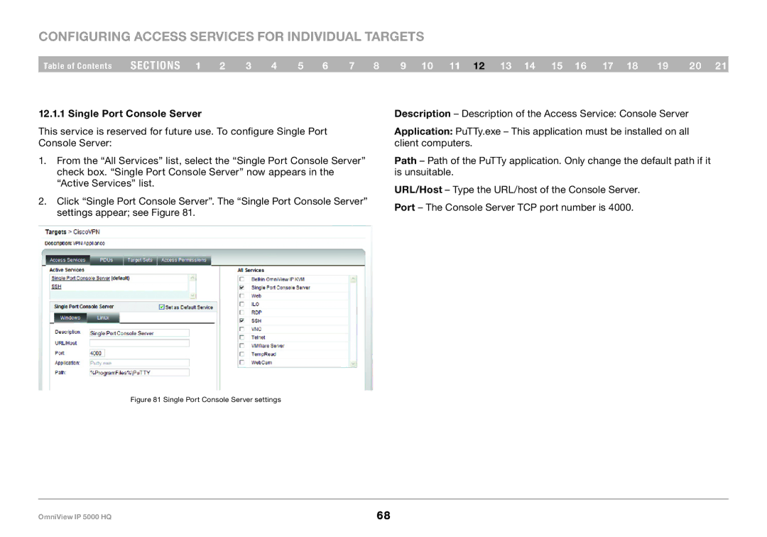 Belkin 5000HQ user manual Configuring Access Services for Individual Targets, Single Port Console Server 