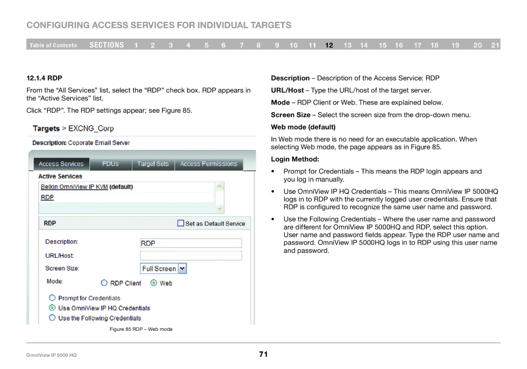 Belkin 5000HQ user manual 12..1..4 RDP, RDP Web mode 