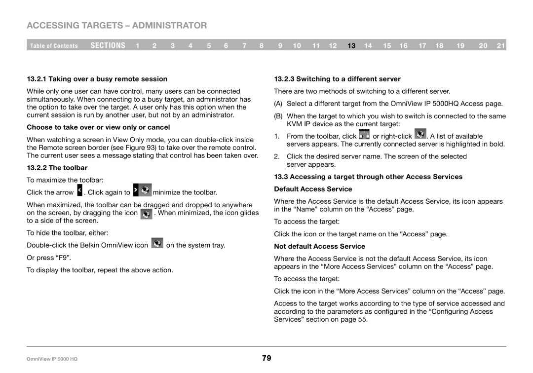 Belkin 5000HQ user manual Taking over a busy remote session, Choose to take over or view only or cancel, Toolbar 