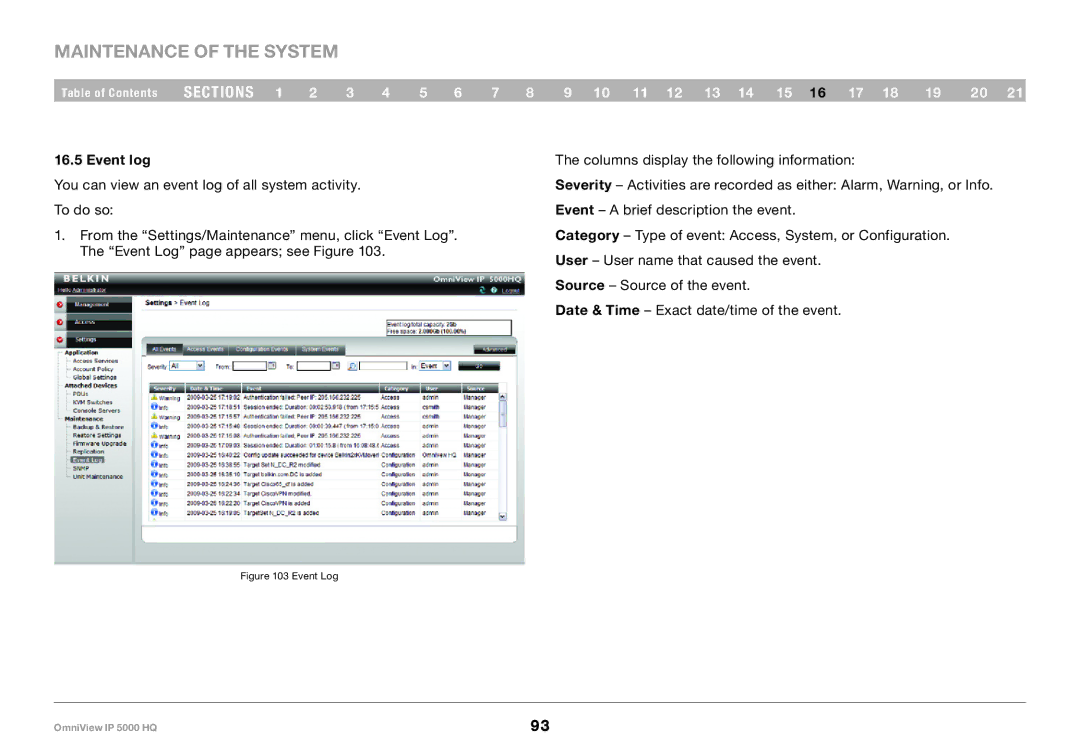 Belkin 5000HQ user manual Event log, Event Log 