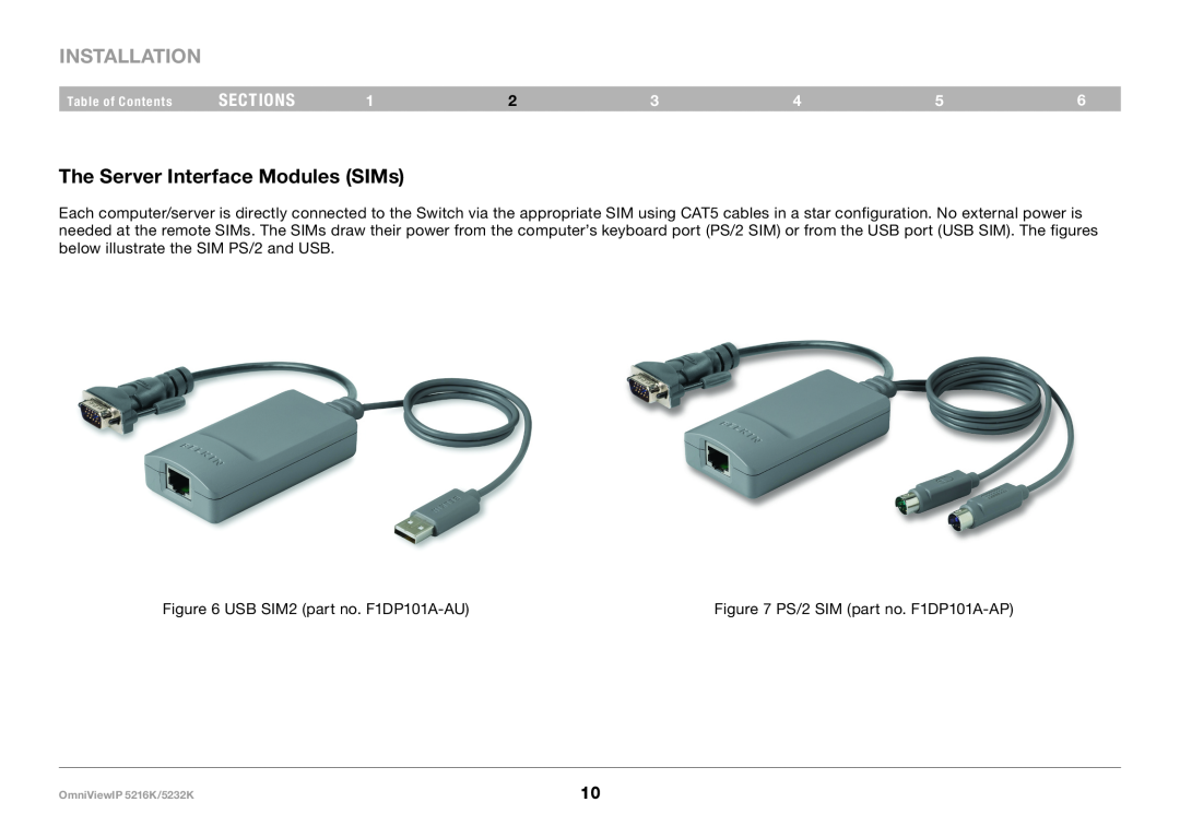 Belkin 5216K, IP 5232K user manual The Server Interface Modules SIMs, Installation, sections 