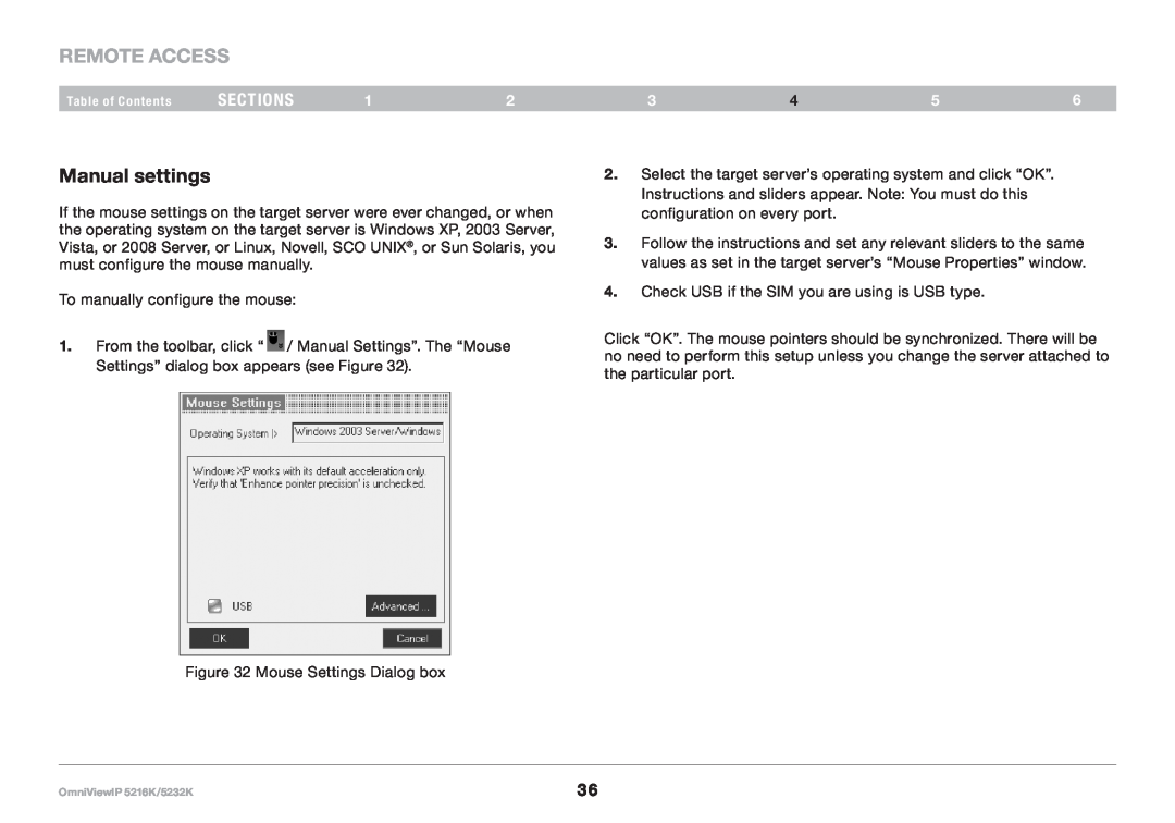 Belkin 5216K, IP 5232K user manual Manual settings, REmote AcCESS, sections 