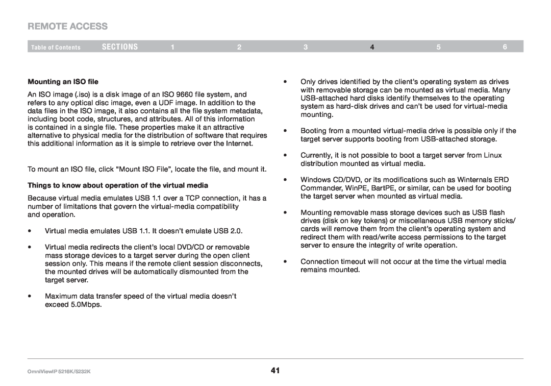 Belkin IP 5232K, 5216K REmote AcCESS, sections, Mounting an ISO file, Things to know about operation of the virtual media 