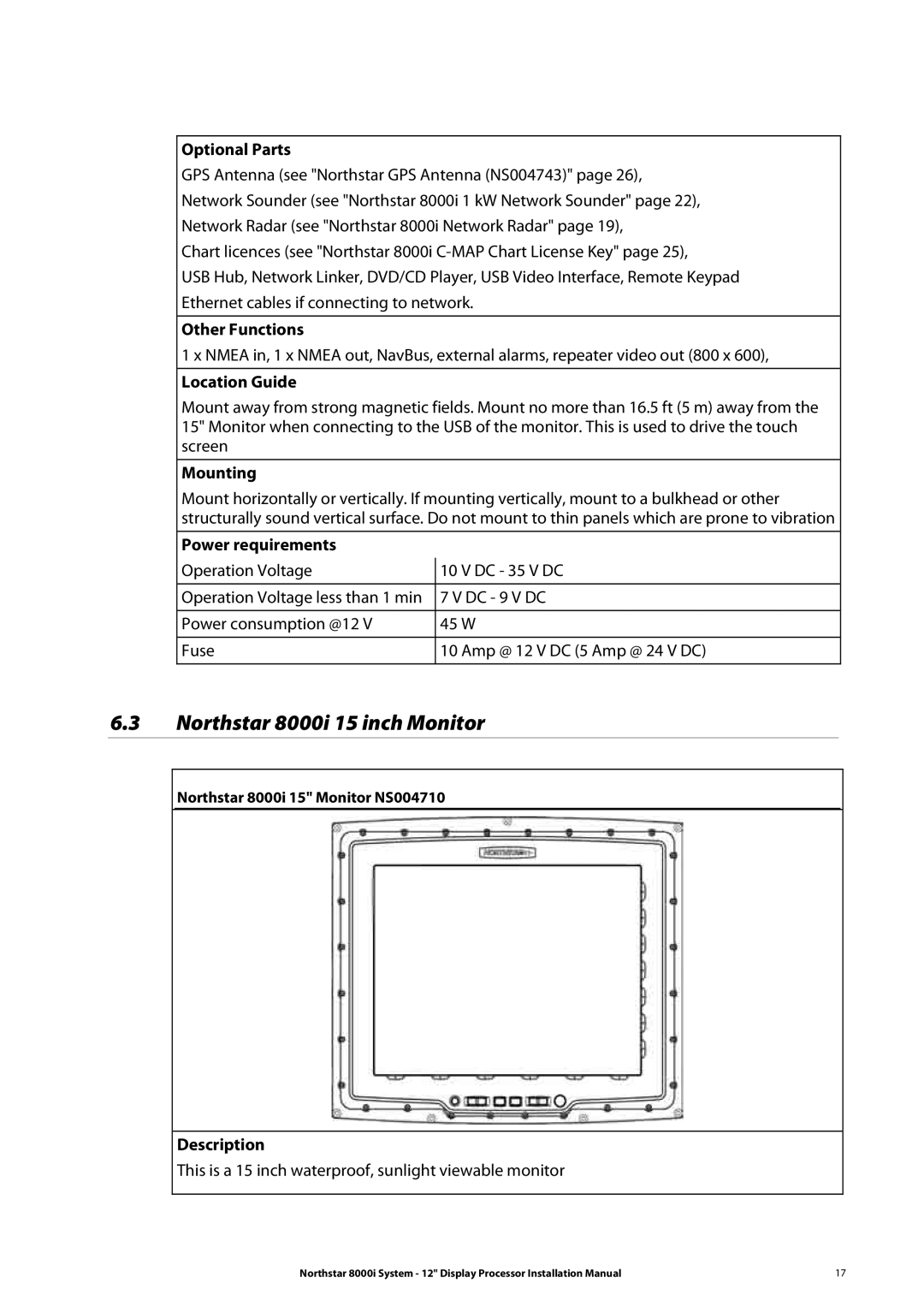 Belkin 8000I installation manual Northstar 8000i 15 inch Monitor 