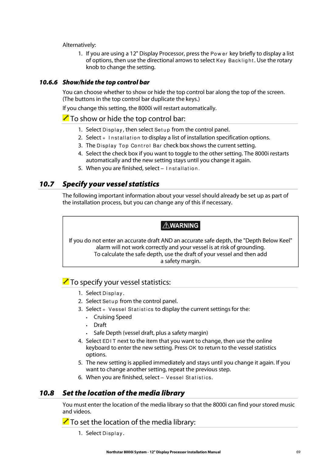 Belkin 8000I To show or hide the top control bar, Specify your vessel statistics, To specify your vessel statistics 