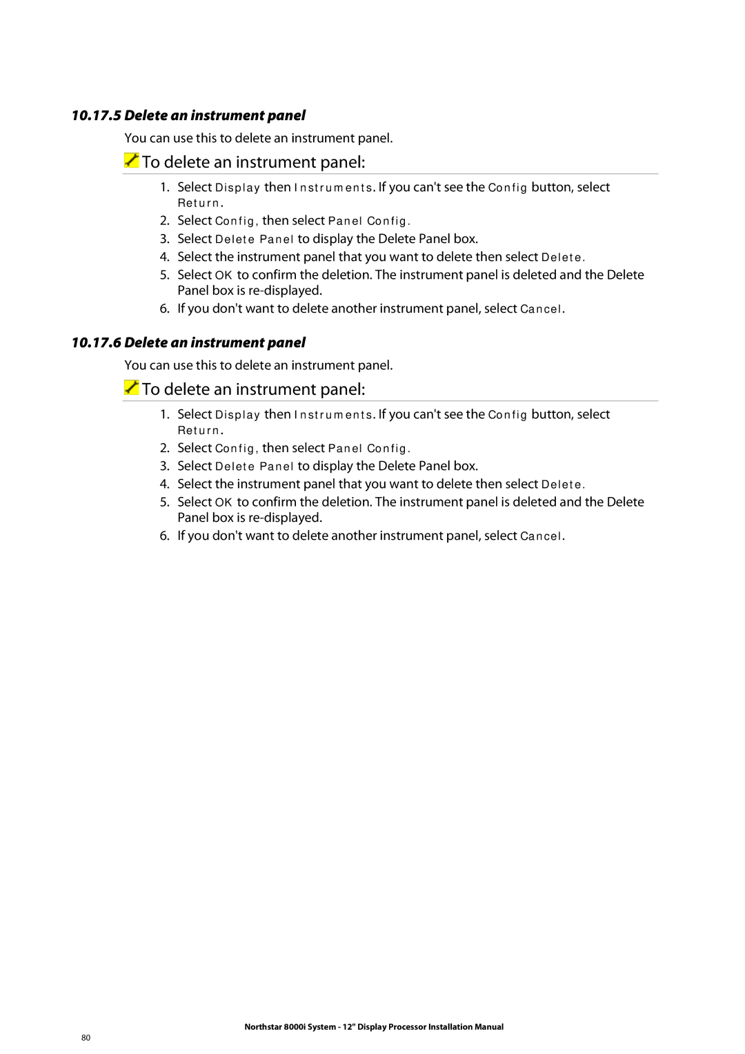 Belkin 8000I installation manual To delete an instrument panel, Delete an instrument panel 