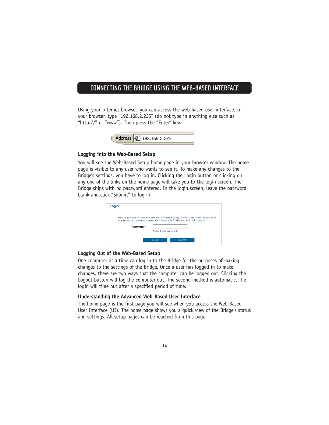 Belkin 802.11g manual Logging into the Web-Based Setup, Logging Out of the Web-Based Setup 