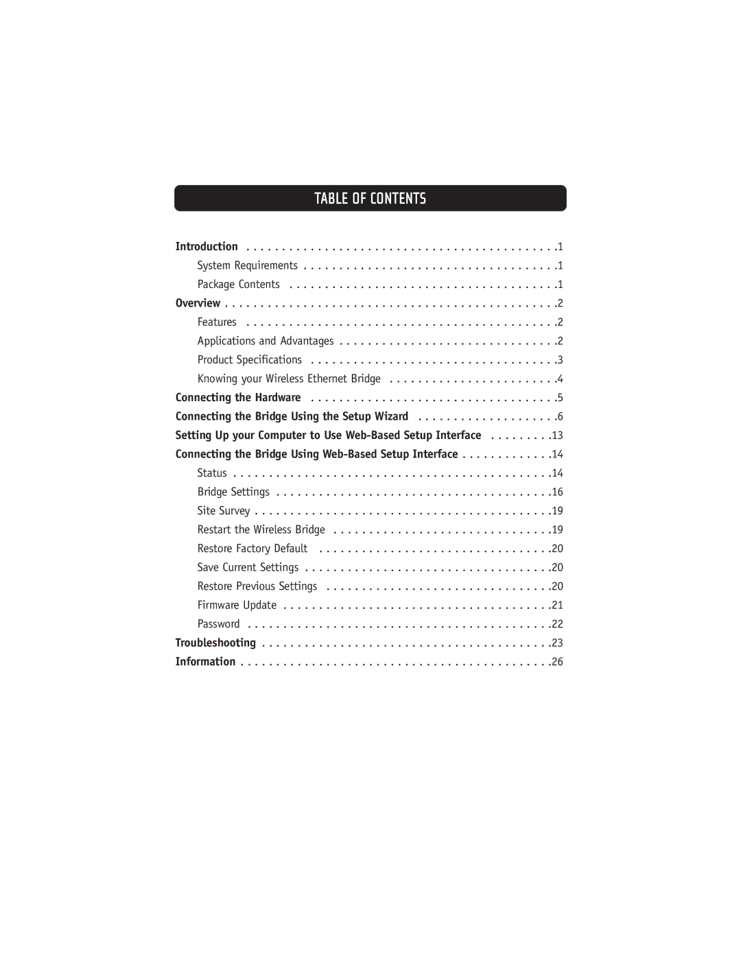 Belkin 802.11g manual Table of Contents 