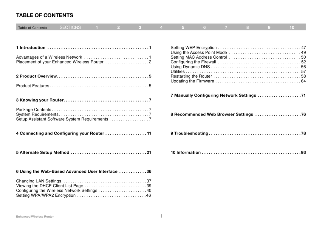 Belkin 8820-00034-A user manual Table of Contents 